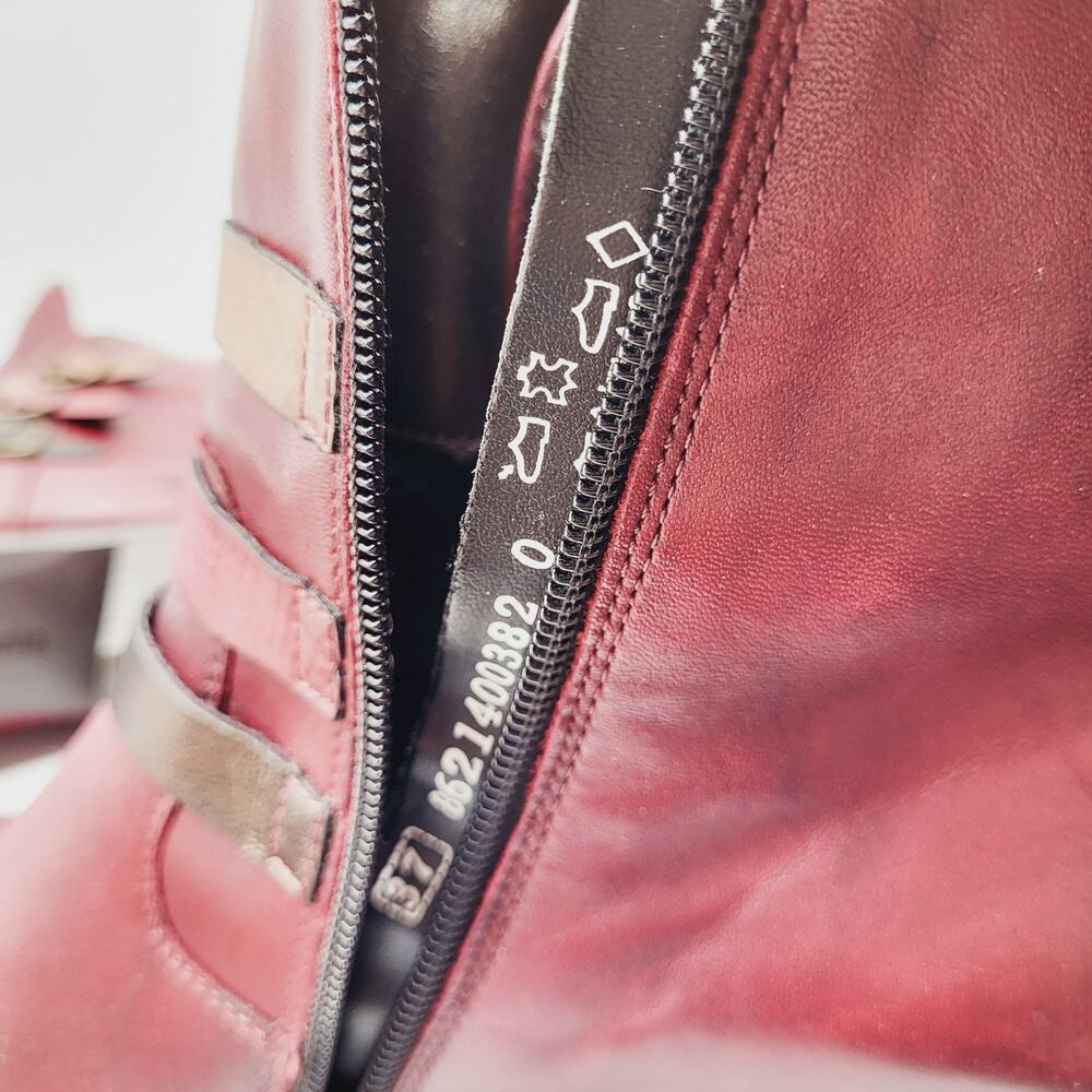 Remonte Red Leather Burnished Toe Tri-Colored Straps 2" Heel Artistic Boot Sz 37 - Picture 11 of 14